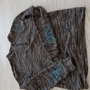 Cowgirl Hardware quarter zip sweat shirt, dark brown size medium